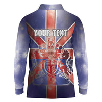 Personalized United Kingdom Long Sleeve Polo Shirt British Lion Flag Style - Wonder Print Shop