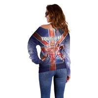 Personalized United Kingdom Off Shoulder Sweater British Lion Flag Style - Wonder Print Shop