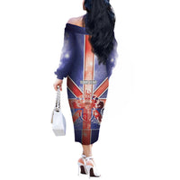 Personalized United Kingdom Off The Shoulder Long Sleeve Dress British Lion Flag Style - Wonder Print Shop