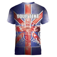 Personalized United Kingdom Women V-Neck T-Shirt British Lion Flag Style - Wonder Print Shop