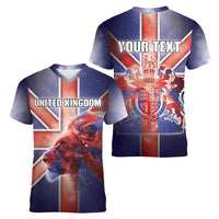 Personalized United Kingdom Women V-Neck T-Shirt British Lion Flag Style - Wonder Print Shop