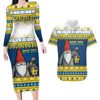 Sweden Christmas Couples Matching Long Sleeve Bodycon Dress and Hawaiian Shirt Tomte God Jul - Wonder Print Shop