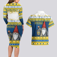 Sweden Christmas Couples Matching Long Sleeve Bodycon Dress and Hawaiian Shirt Tomte God Jul - Wonder Print Shop