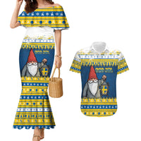Sweden Christmas Couples Matching Mermaid Dress and Hawaiian Shirt Tomte God Jul - Wonder Print Shop