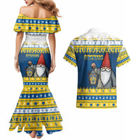 Sweden Christmas Couples Matching Mermaid Dress and Hawaiian Shirt Tomte God Jul - Wonder Print Shop
