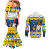 Sweden Christmas Couples Matching Mermaid Dress and Long Sleeve Button Shirt Tomte God Jul - Wonder Print Shop