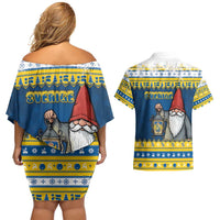 Sweden Christmas Couples Matching Off Shoulder Short Dress and Hawaiian Shirt Tomte God Jul - Wonder Print Shop