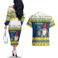 Sweden Christmas Couples Matching Off The Shoulder Long Sleeve Dress and Hawaiian Shirt Tomte God Jul - Wonder Print Shop