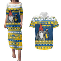 Sweden Christmas Couples Matching Puletasi and Hawaiian Shirt Tomte God Jul - Wonder Print Shop