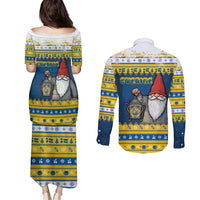 Sweden Christmas Couples Matching Puletasi and Long Sleeve Button Shirt Tomte God Jul - Wonder Print Shop