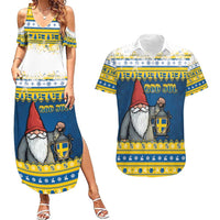 Sweden Christmas Couples Matching Summer Maxi Dress and Hawaiian Shirt Tomte God Jul - Wonder Print Shop
