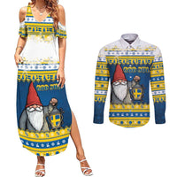 Sweden Christmas Couples Matching Summer Maxi Dress and Long Sleeve Button Shirt Tomte God Jul - Wonder Print Shop