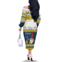 Sweden Christmas Family Matching Off The Shoulder Long Sleeve Dress and Hawaiian Shirt Tomte God Jul - Wonder Print Shop