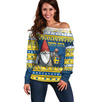 Sweden Christmas Off Shoulder Sweater Tomte God Jul - Wonder Print Shop