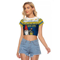 Sweden Christmas Raglan Cropped T Shirt Tomte God Jul - Wonder Print Shop