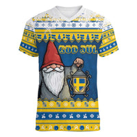Sweden Christmas Women V-Neck T-Shirt Tomte God Jul - Wonder Print Shop