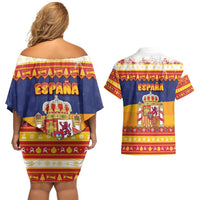 Spain Christmas Couples Matching Off Shoulder Short Dress and Hawaiian Shirt Los Reyes Magos - Wonder Print Shop