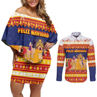 Spain Christmas Couples Matching Off Shoulder Short Dress and Long Sleeve Button Shirt Los Reyes Magos - Wonder Print Shop