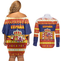 Spain Christmas Couples Matching Off Shoulder Short Dress and Long Sleeve Button Shirt Los Reyes Magos - Wonder Print Shop