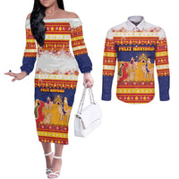 Spain Christmas Couples Matching Off The Shoulder Long Sleeve Dress and Long Sleeve Button Shirt Los Reyes Magos - Wonder Print Shop