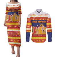 Spain Christmas Couples Matching Puletasi and Long Sleeve Button Shirt Los Reyes Magos - Wonder Print Shop