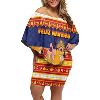 Spain Christmas Off Shoulder Short Dress Los Reyes Magos - Wonder Print Shop