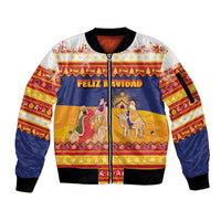 Spain Christmas Sleeve Zip Bomber Jacket Los Reyes Magos - Wonder Print Shop