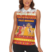 Spain Christmas Women Sleeveless Polo Shirt Los Reyes Magos - Wonder Print Shop