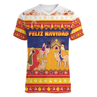 Spain Christmas Women V-Neck T-Shirt Los Reyes Magos - Wonder Print Shop