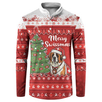 Switzerland Christmas Button Sweatshirt Saint Bernard Merry Swissmas - Wonder Print Shop