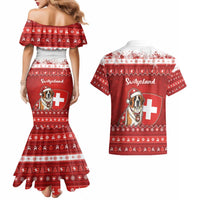 Switzerland Christmas Couples Matching Mermaid Dress and Hawaiian Shirt Saint Bernard Merry Swissmas - Wonder Print Shop