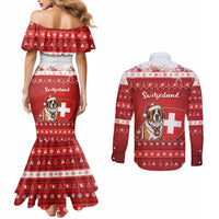 Switzerland Christmas Couples Matching Mermaid Dress and Long Sleeve Button Shirt Saint Bernard Merry Swissmas - Wonder Print Shop