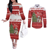 Switzerland Christmas Couples Matching Off The Shoulder Long Sleeve Dress and Long Sleeve Button Shirt Saint Bernard Merry Swissmas - Wonder Print Shop