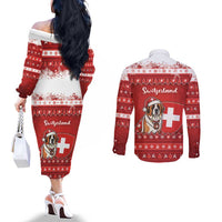 Switzerland Christmas Couples Matching Off The Shoulder Long Sleeve Dress and Long Sleeve Button Shirt Saint Bernard Merry Swissmas - Wonder Print Shop