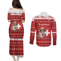 Switzerland Christmas Couples Matching Puletasi and Long Sleeve Button Shirt Saint Bernard Merry Swissmas - Wonder Print Shop