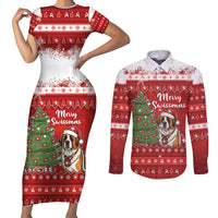 Switzerland Christmas Couples Matching Short Sleeve Bodycon Dress and Long Sleeve Button Shirt Saint Bernard Merry Swissmas - Wonder Print Shop