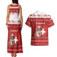 Switzerland Christmas Couples Matching Tank Maxi Dress and Hawaiian Shirt Saint Bernard Merry Swissmas - Wonder Print Shop