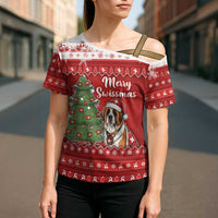 Switzerland Christmas Cross Shoulder Shirt Saint Bernard Merry Swissmas - Wonder Print Shop
