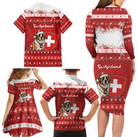 Switzerland Christmas Family Matching Long Sleeve Bodycon Dress and Hawaiian Shirt Saint Bernard Merry Swissmas - Wonder Print Shop