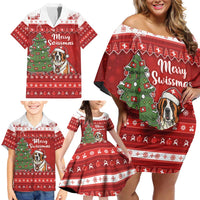 Switzerland Christmas Family Matching Off Shoulder Short Dress and Hawaiian Shirt Saint Bernard Merry Swissmas - Wonder Print Shop