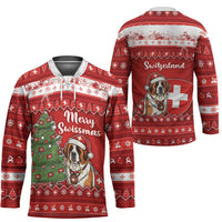 Switzerland Christmas Hockey Jersey Saint Bernard Merry Swissmas - Wonder Print Shop