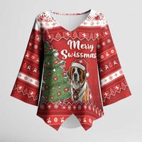 Switzerland Christmas Kimono Sleeve Blouse Saint Bernard Merry Swissmas - Wonder Print Shop