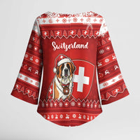 Switzerland Christmas Kimono Sleeve Blouse Saint Bernard Merry Swissmas - Wonder Print Shop