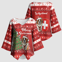 Switzerland Christmas Kimono Sleeve Blouse Saint Bernard Merry Swissmas - Wonder Print Shop