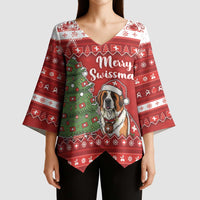 Switzerland Christmas Kimono Sleeve Blouse Saint Bernard Merry Swissmas - Wonder Print Shop