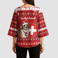 Switzerland Christmas Kimono Sleeve Blouse Saint Bernard Merry Swissmas - Wonder Print Shop