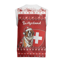Switzerland Christmas Knitted V-Neck Vest Saint Bernard Merry Swissmas - Wonder Print Shop