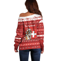 Switzerland Christmas Off Shoulder Sweater Saint Bernard Merry Swissmas - Wonder Print Shop