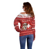 Switzerland Christmas Off Shoulder Sweater Saint Bernard Merry Swissmas - Wonder Print Shop