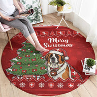 Switzerland Christmas Round Carpet Saint Bernard Merry Swissmas - Wonder Print Shop